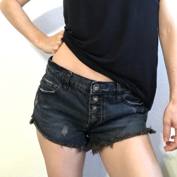 Free People Pants - ‼️FREE PEOPLE Black Distressed Cut Off Shorts 26‼️